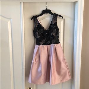 Pink black lace homecoming dress